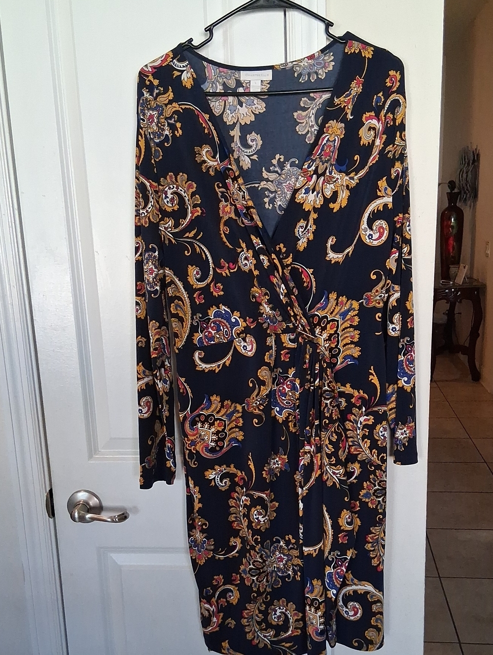 P: Charter Club Black Paisley Wrap Dress with Gold & Multicolor Accents